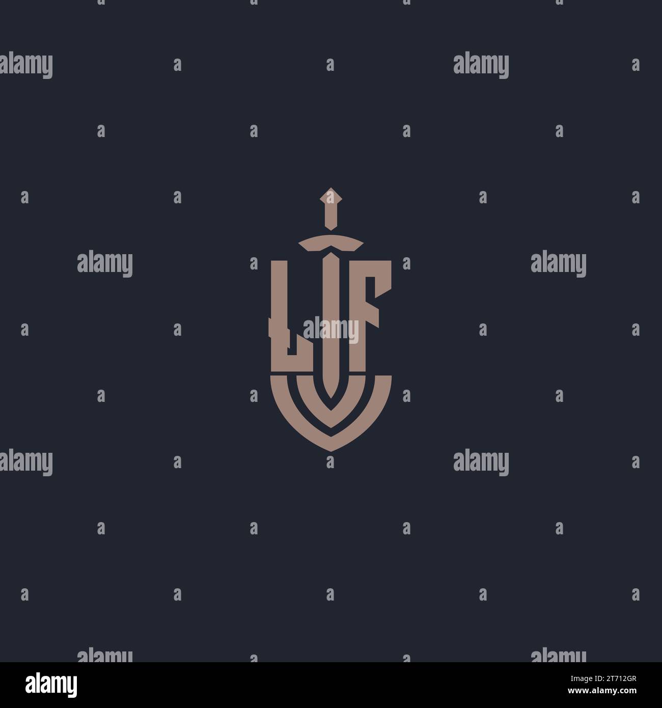 LF logo monogram with sword and shield style design template vector Stock Vector