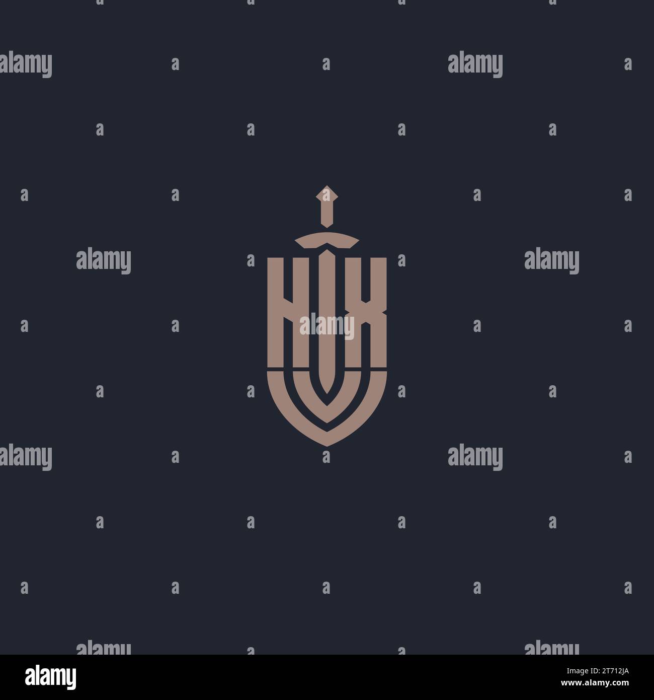 HX logo monogram with sword and shield style design template vector Stock Vector