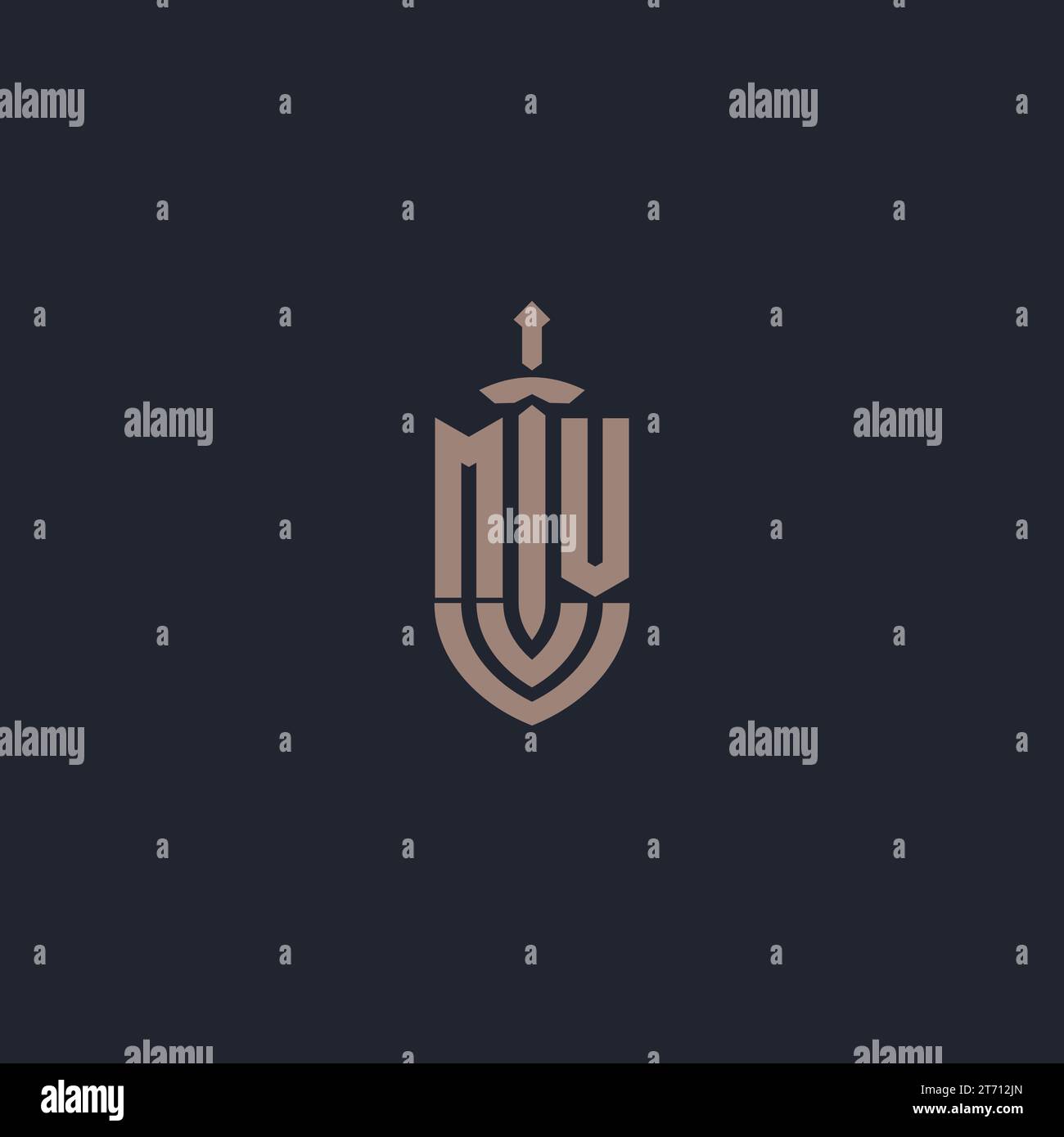 MV logo monogram with sword and shield style design template vector Stock Vector