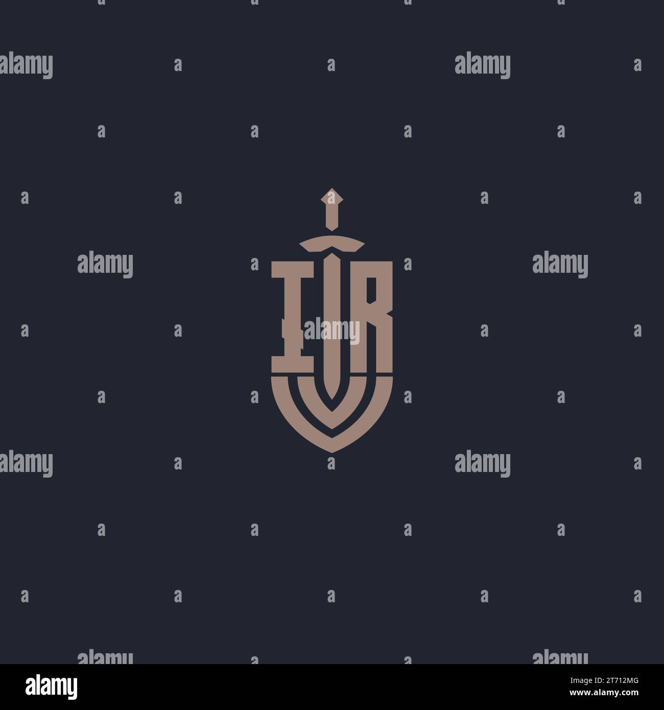 IR logo monogram with sword and shield style design template vector Stock Vector