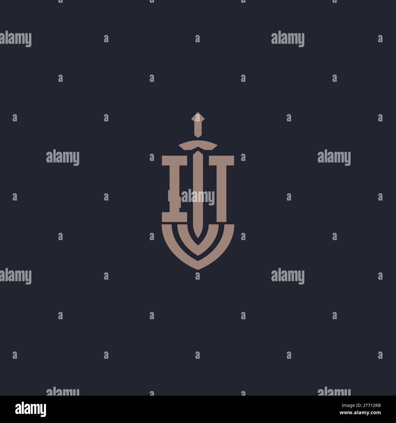 IT logo monogram with sword and shield style design template vector Stock Vector