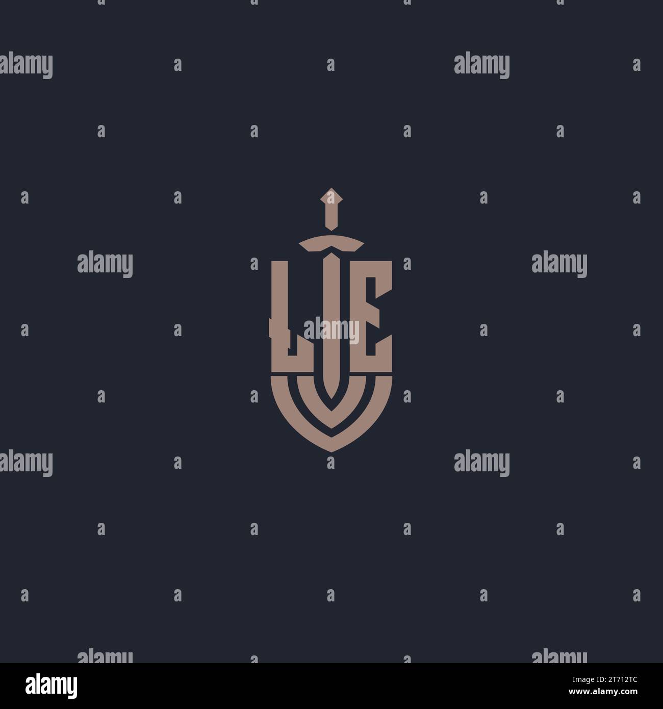 LE logo monogram with sword and shield style design template vector Stock Vector