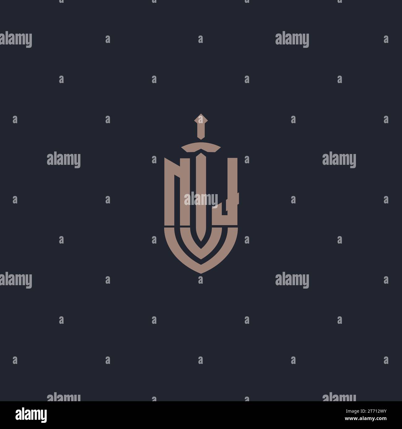 NJ logo monogram with sword and shield style design template vector Stock Vector