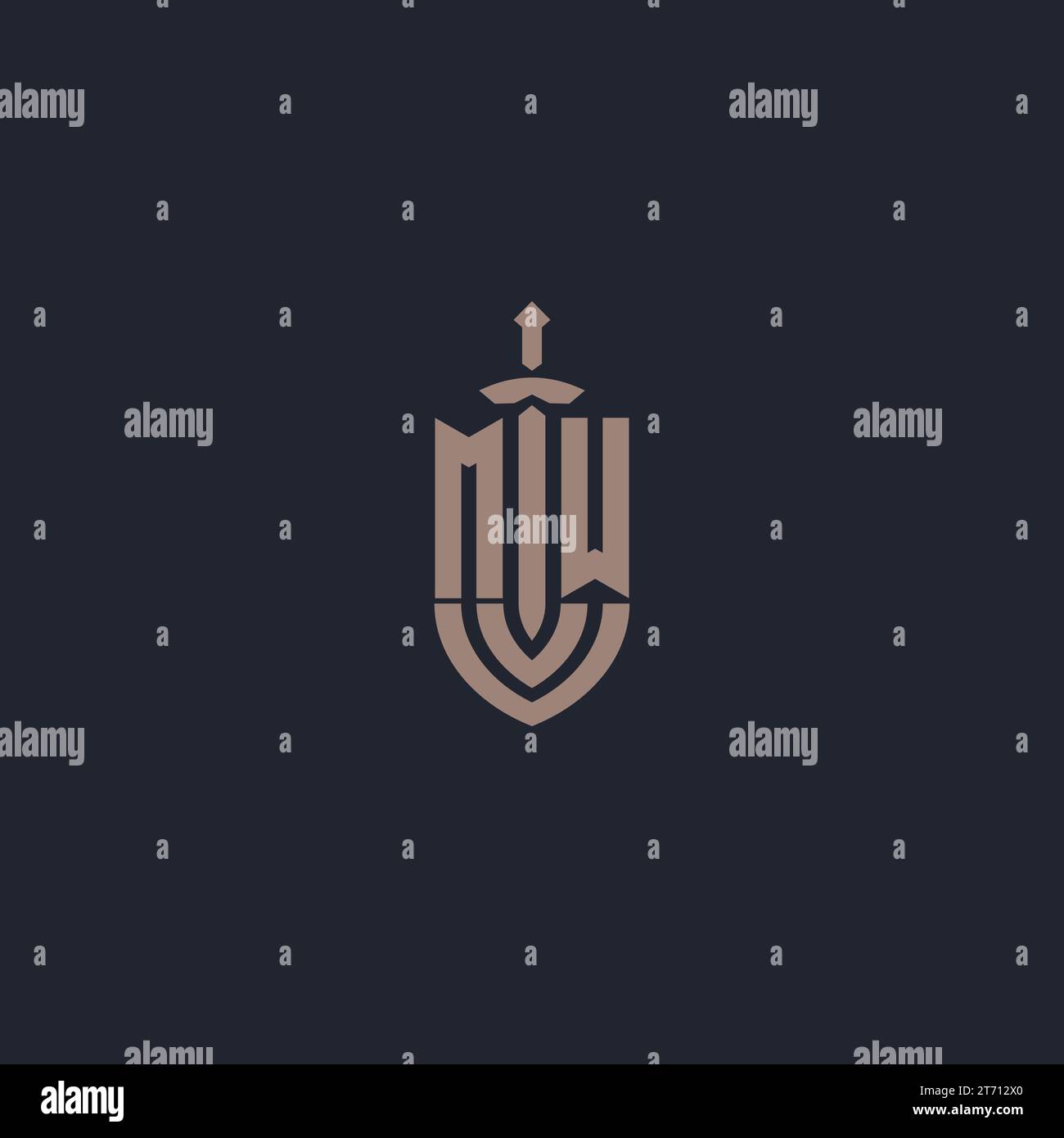 MW logo monogram with sword and shield style design template vector Stock Vector