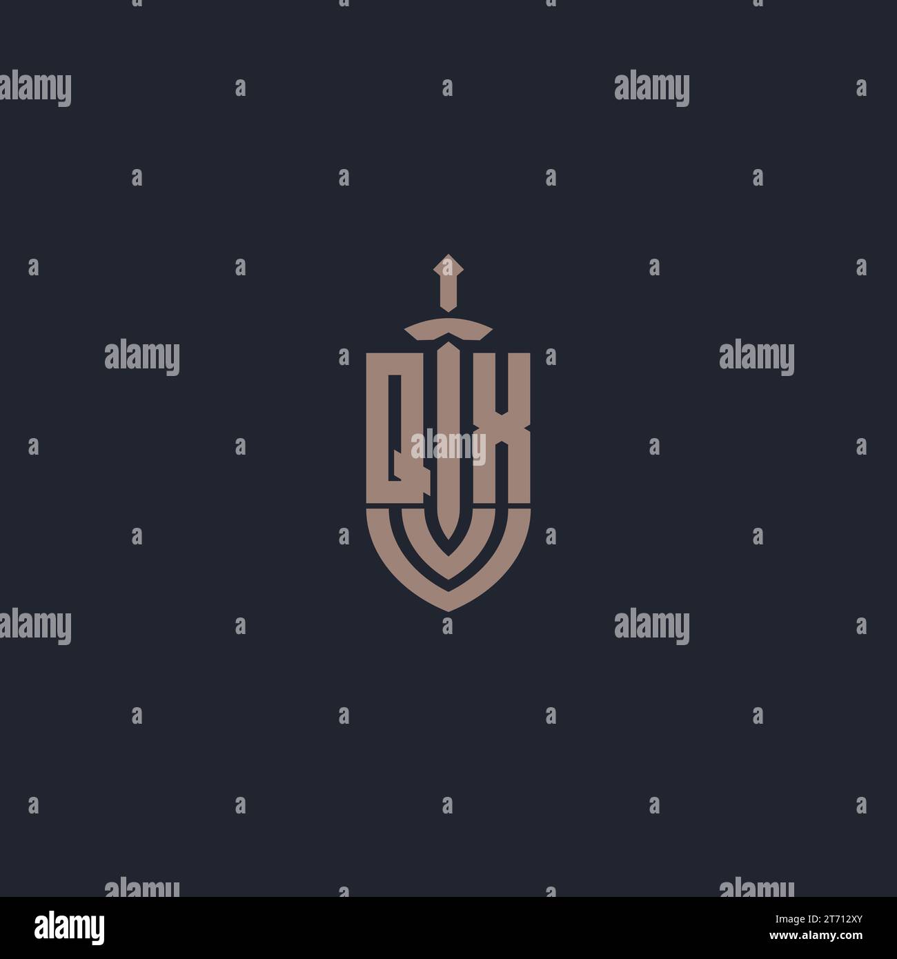 QX logo monogram with sword and shield style design template vector Stock Vector