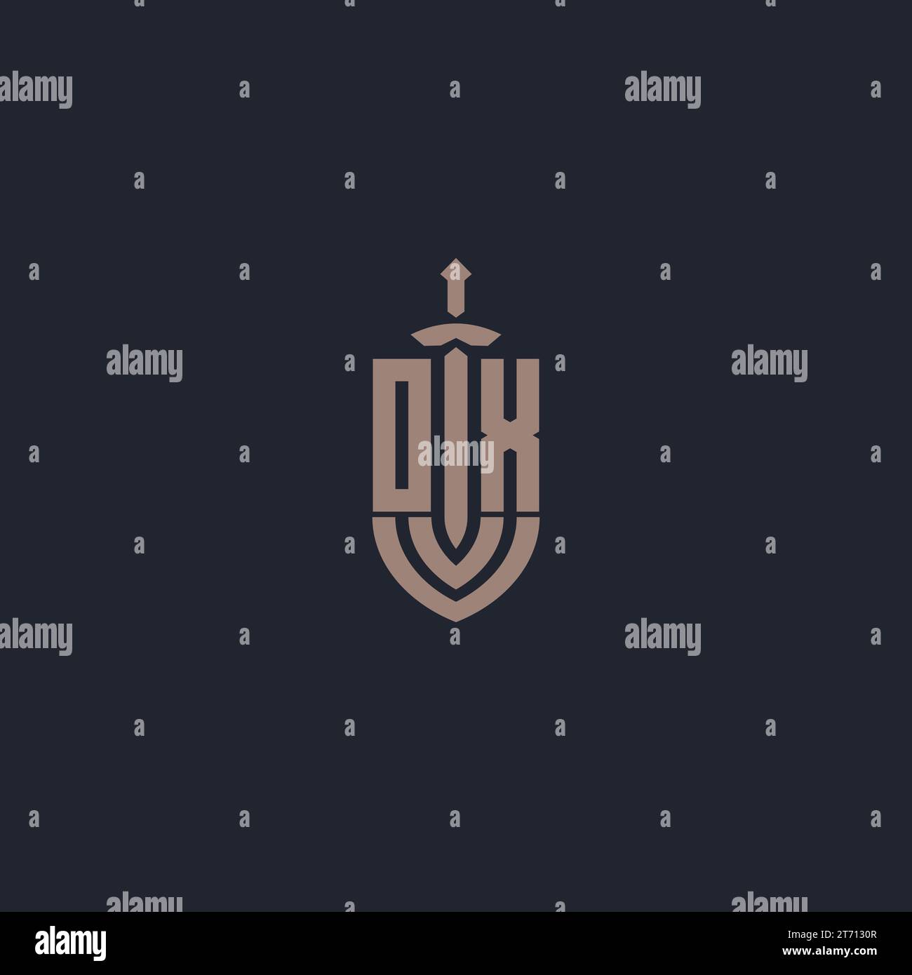 OX logo monogram with sword and shield style design template vector Stock Vector