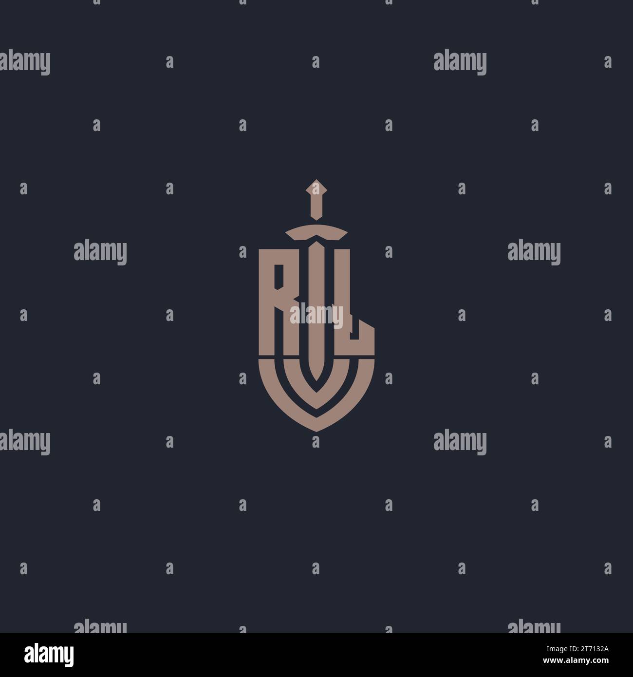 RL logo monogram with sword and shield style design template vector Stock Vector