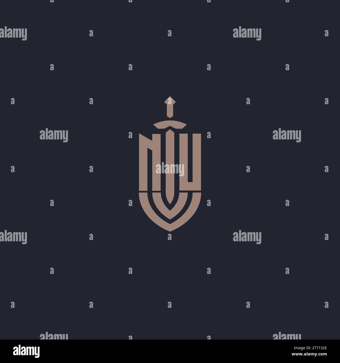 NU logo monogram with sword and shield style design template vector ...