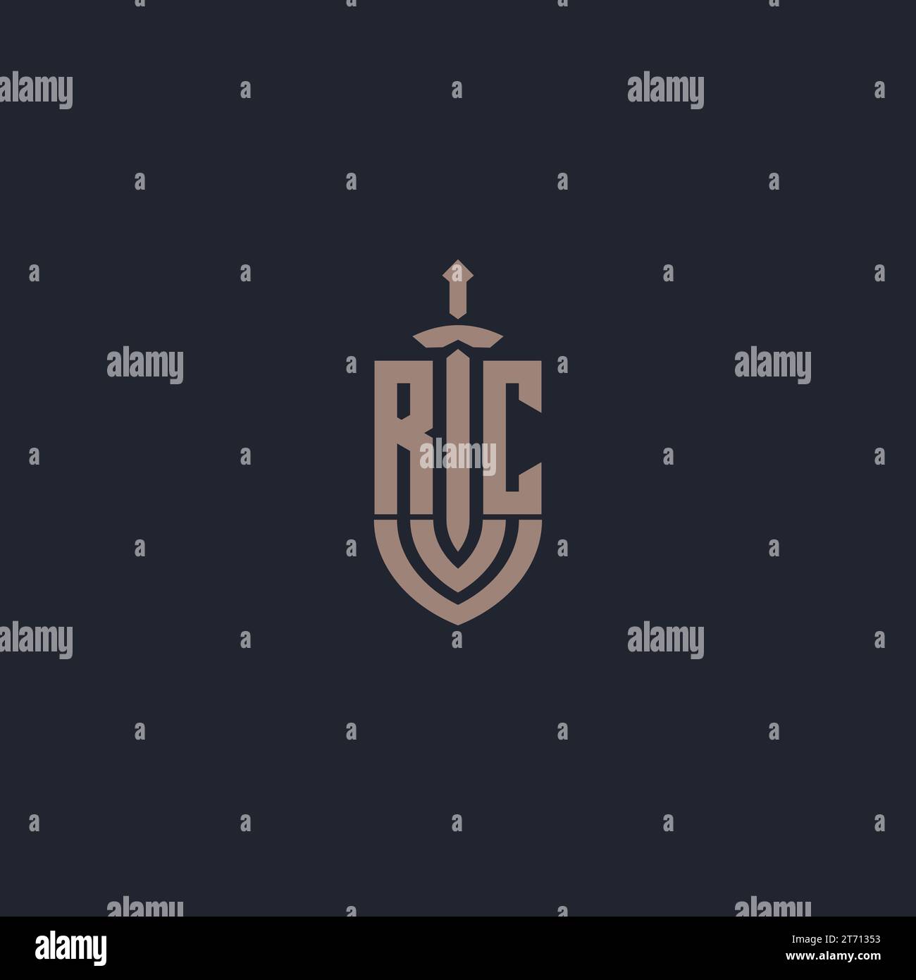 RC logo monogram with sword and shield style design template vector Stock Vector