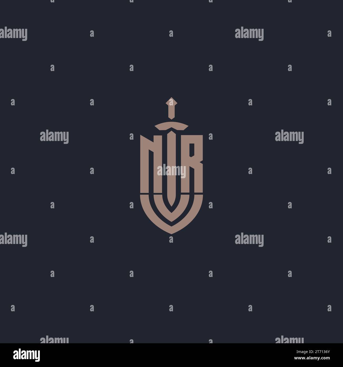 NR logo monogram with sword and shield style design template vector Stock Vector