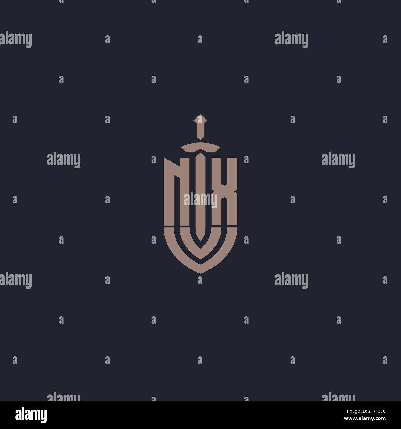 NX logo monogram with sword and shield style design template vector ...