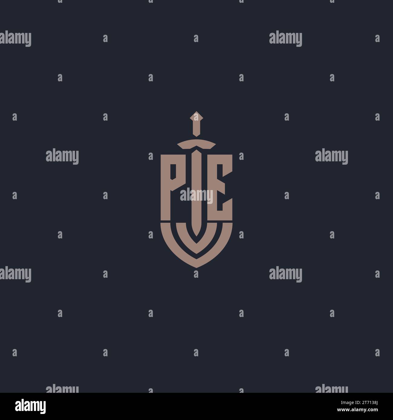 PE logo monogram with sword and shield style design template vector ...