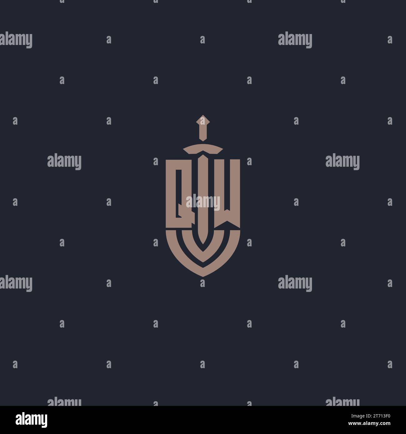 QW logo monogram with sword and shield style design template vector ...
