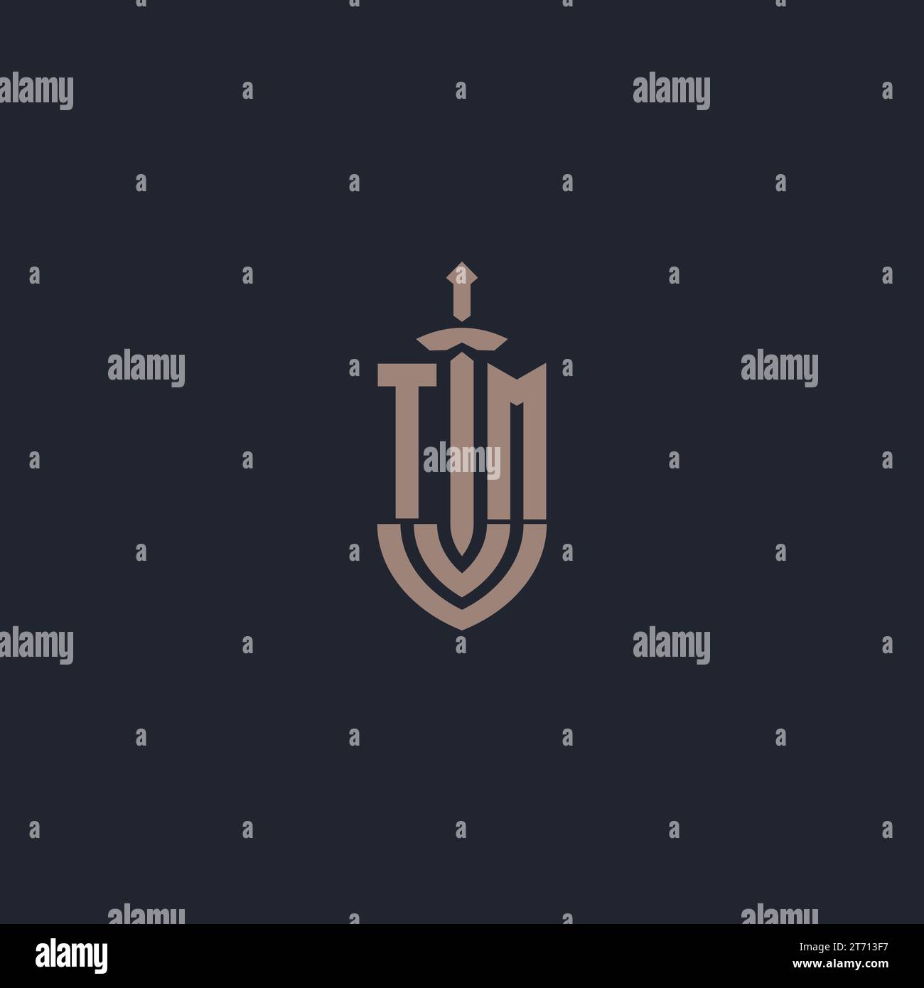 TM logo monogram with sword and shield style design template vector Stock Vector