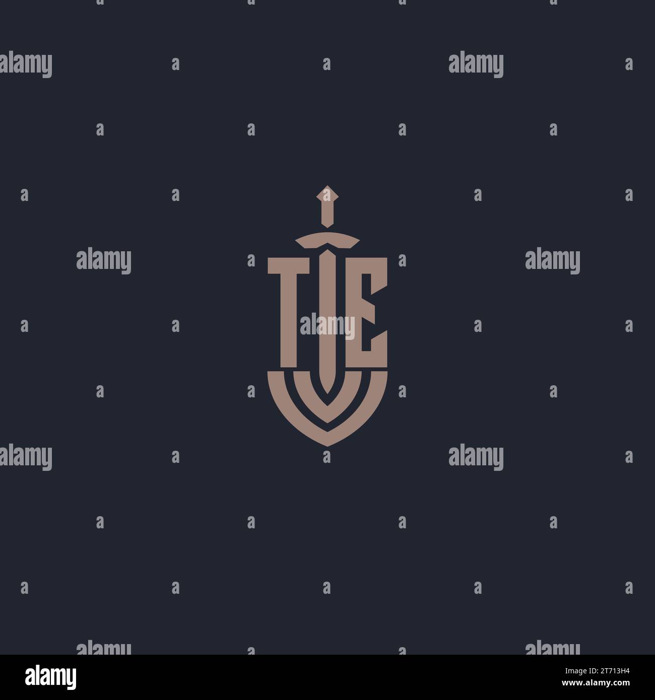 TE logo monogram with sword and shield style design template vector Stock Vector