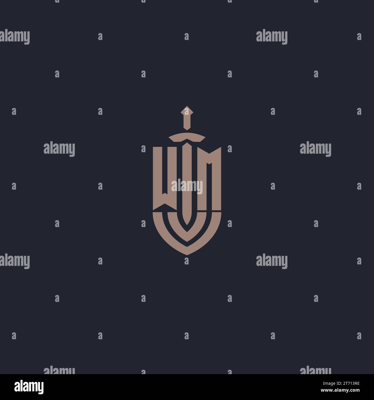 WM logo monogram with sword and shield style design template vector ...