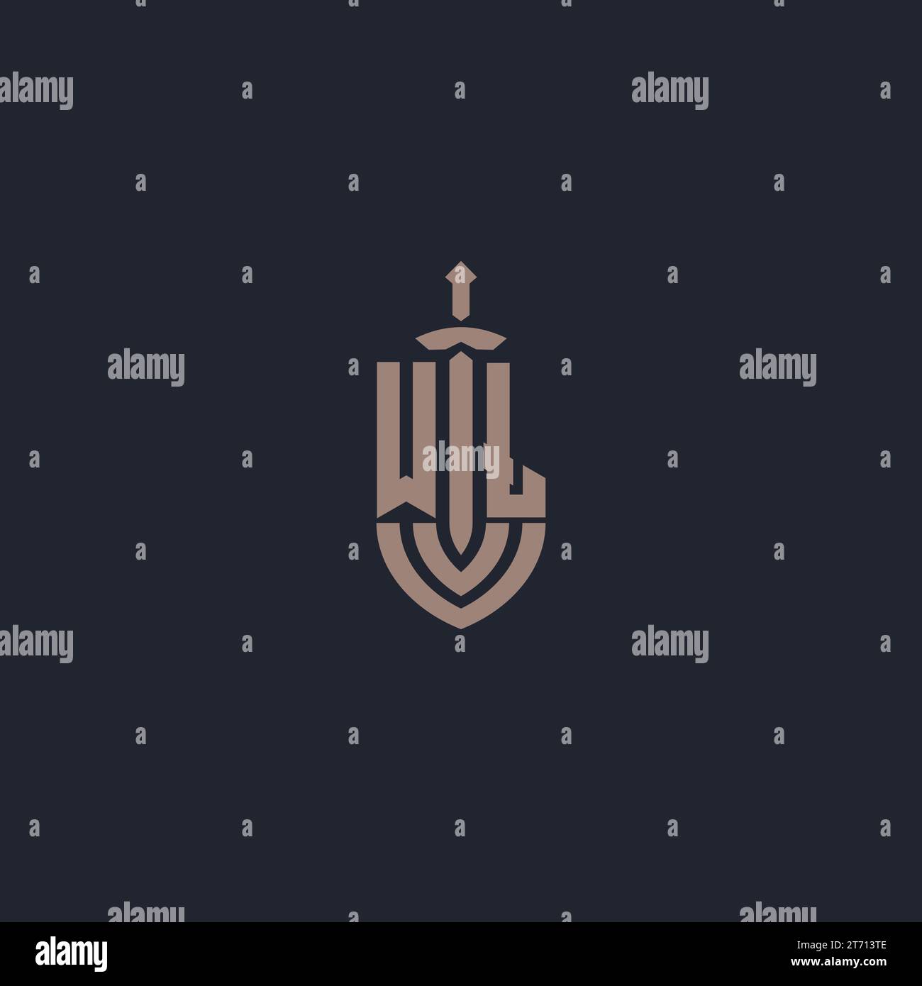 WL logo monogram with sword and shield style design template vector Stock Vector