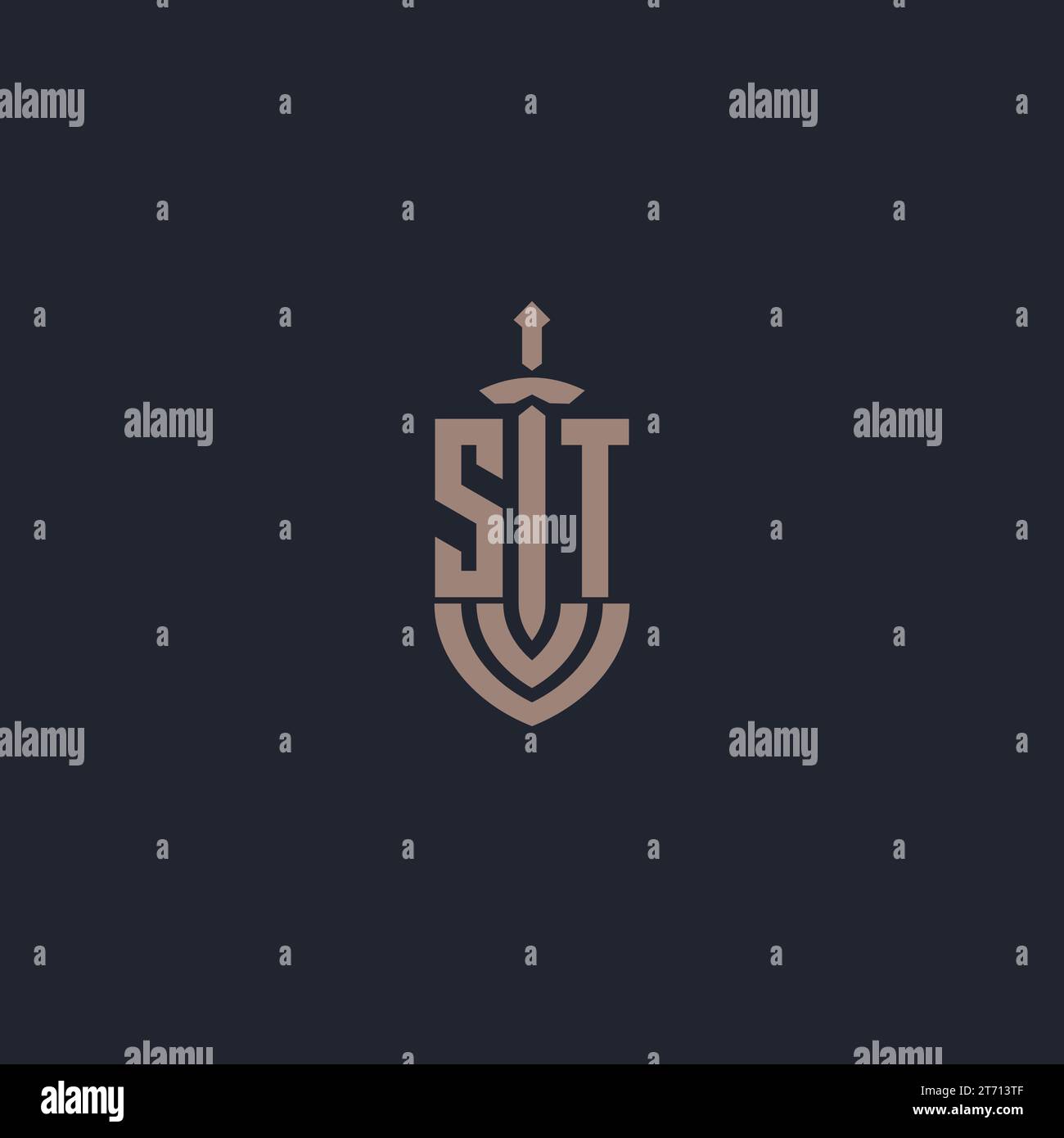 ST logo monogram with sword and shield style design template vector Stock Vector