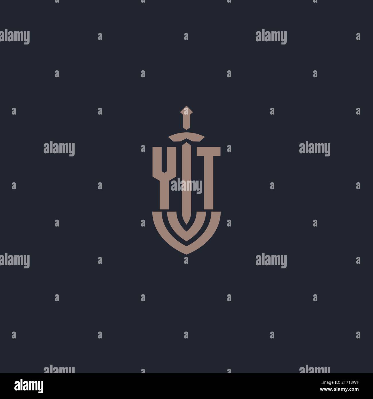 YT logo monogram with sword and shield style design template vector Stock Vector