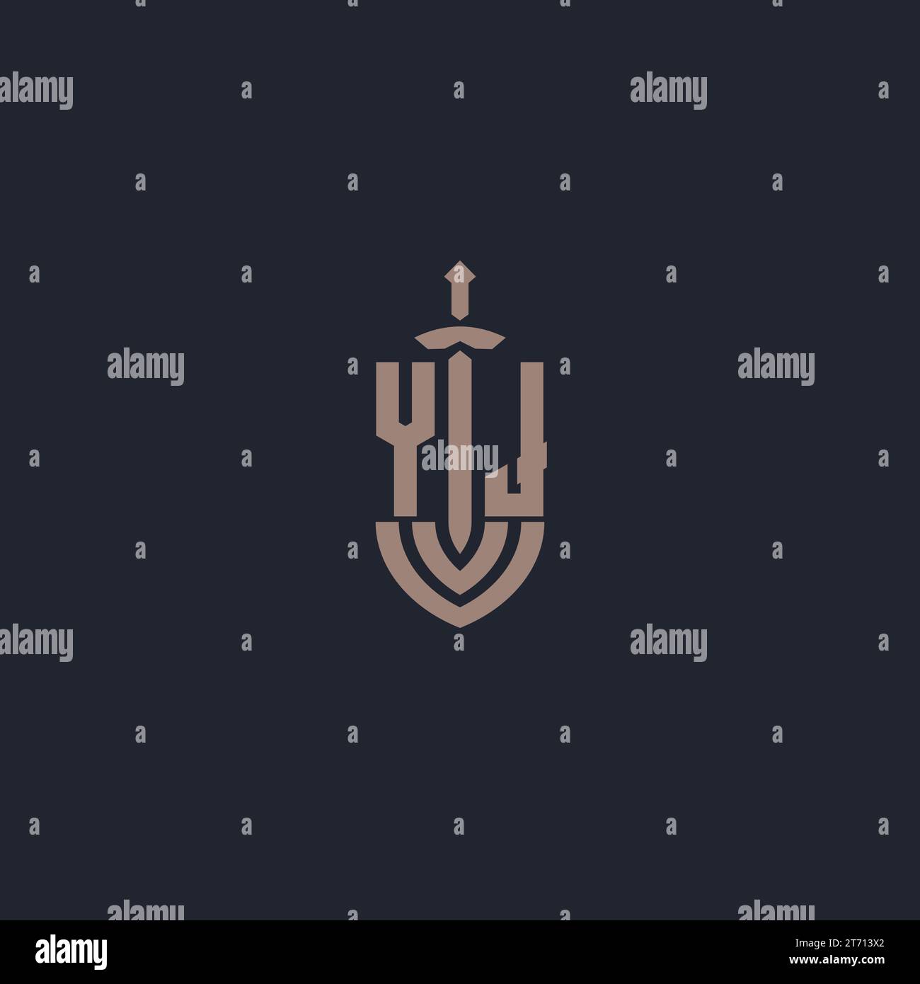 YJ logo monogram with sword and shield style design template vector Stock Vector