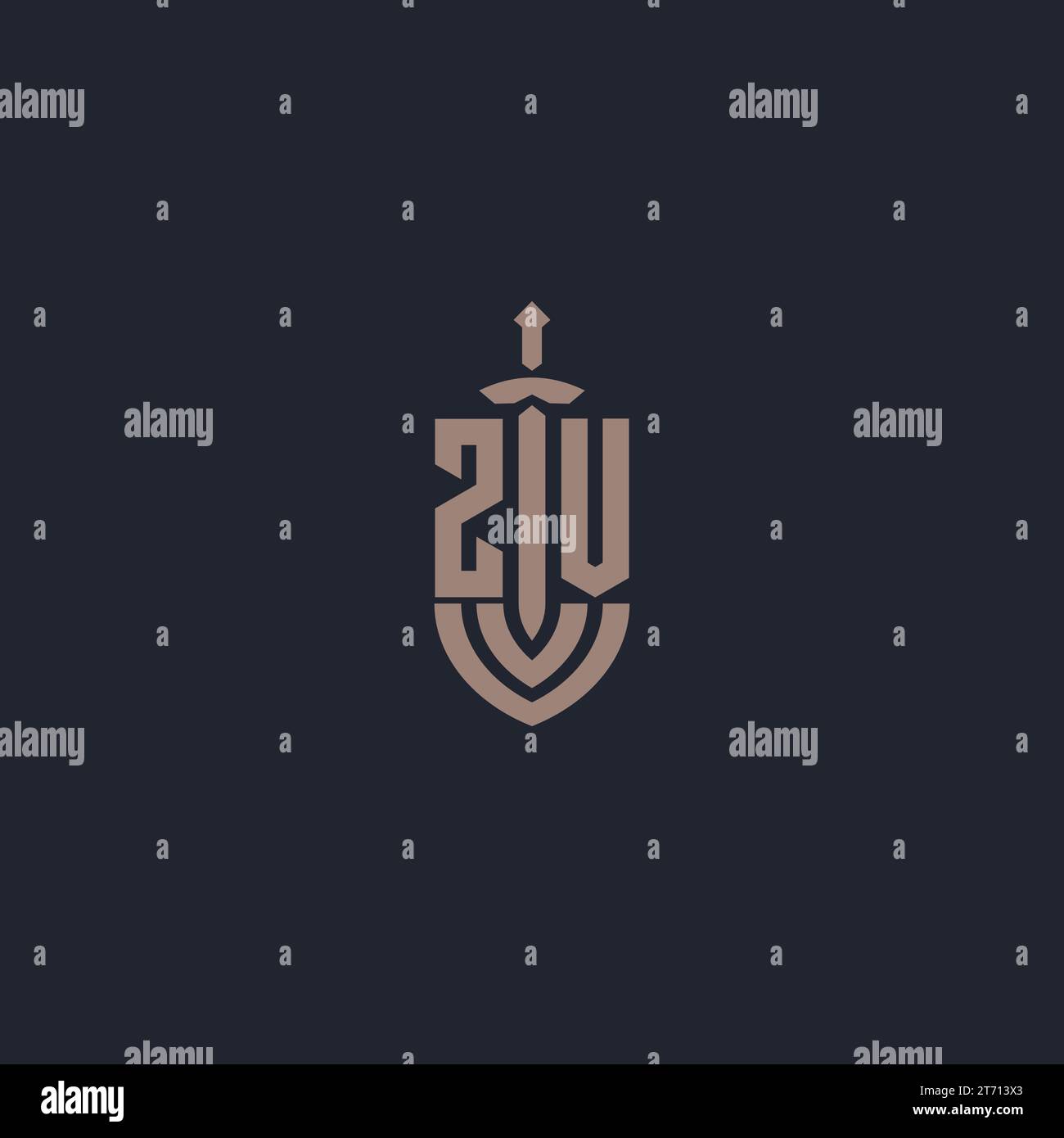 ZV logo monogram with sword and shield style design template vector Stock Vector