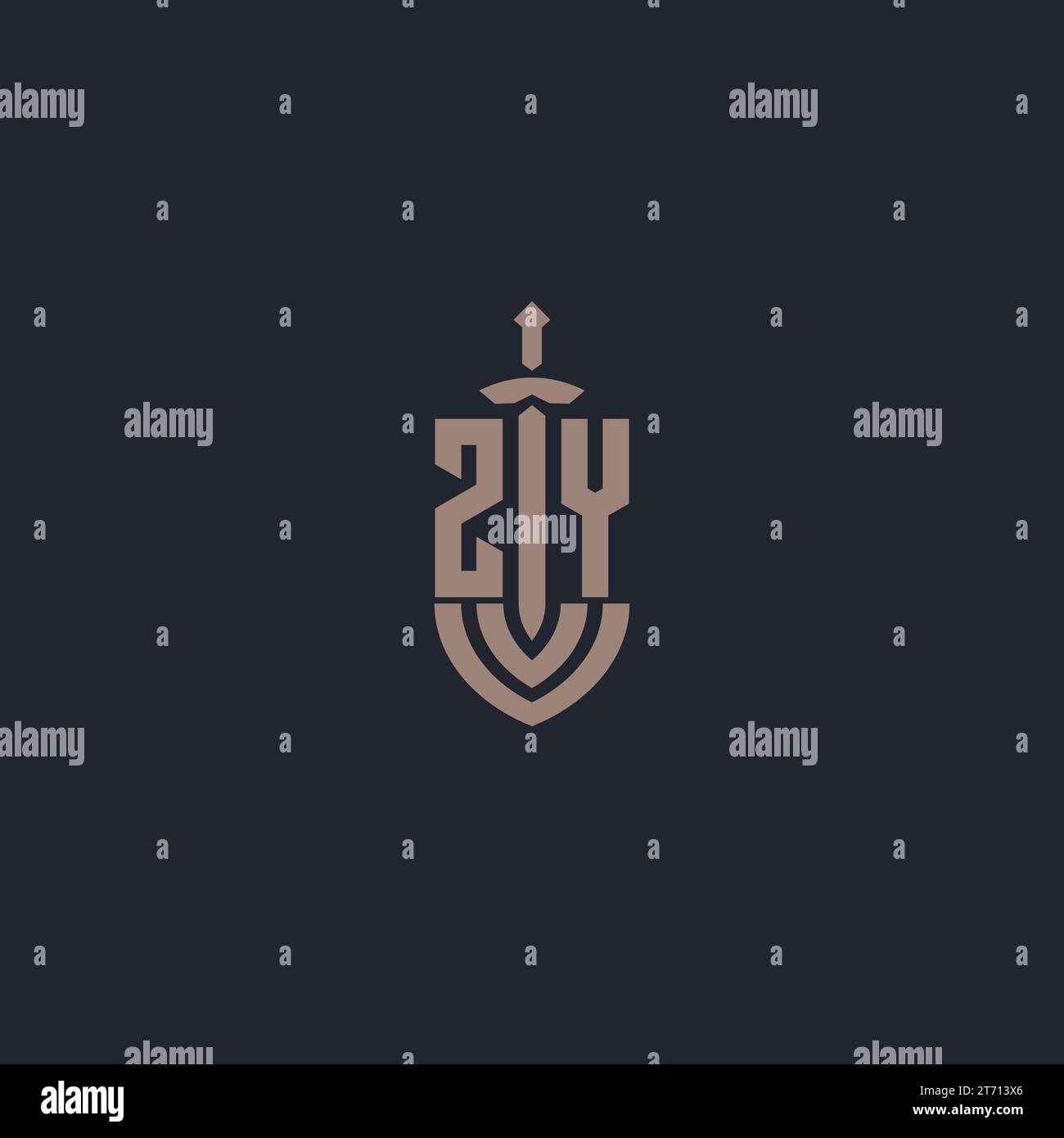ZY logo monogram with sword and shield style design template vector Stock Vector
