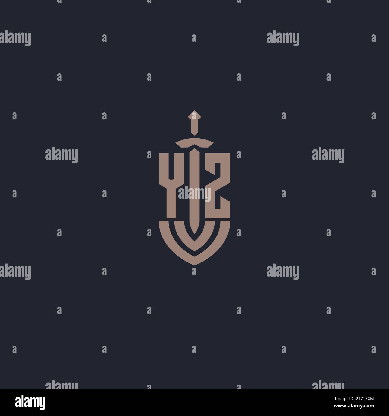 YZ logo monogram with sword and shield style design template vector Stock Vector