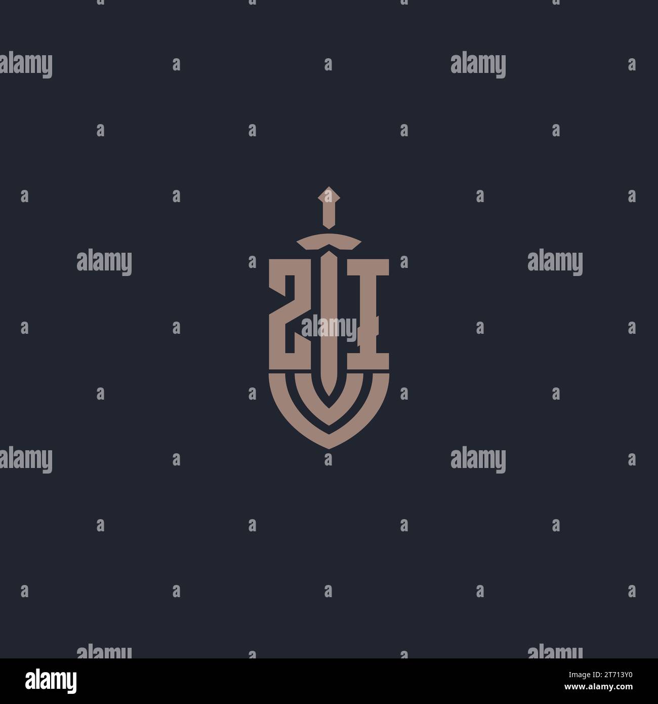 ZI logo monogram with sword and shield style design template vector Stock Vector