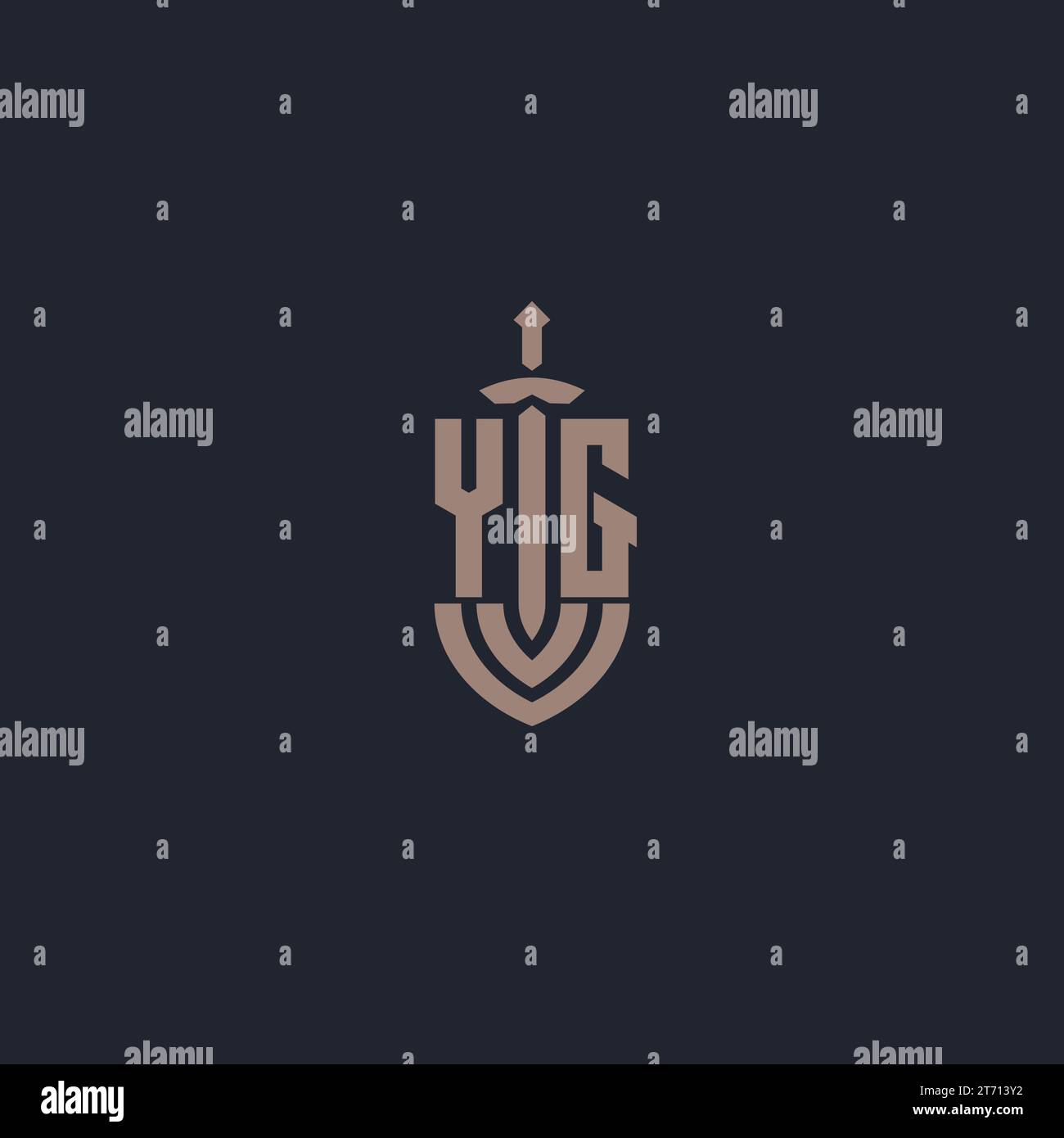 YG logo monogram with sword and shield style design template vector Stock Vector