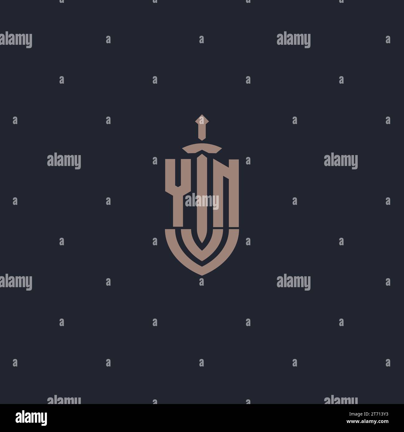 YN logo monogram with sword and shield style design template vector Stock Vector