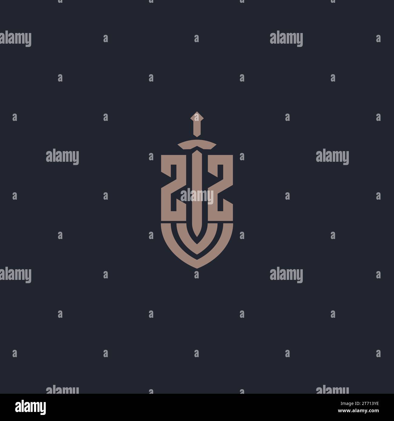 ZZ logo monogram with sword and shield style design template vector Stock Vector