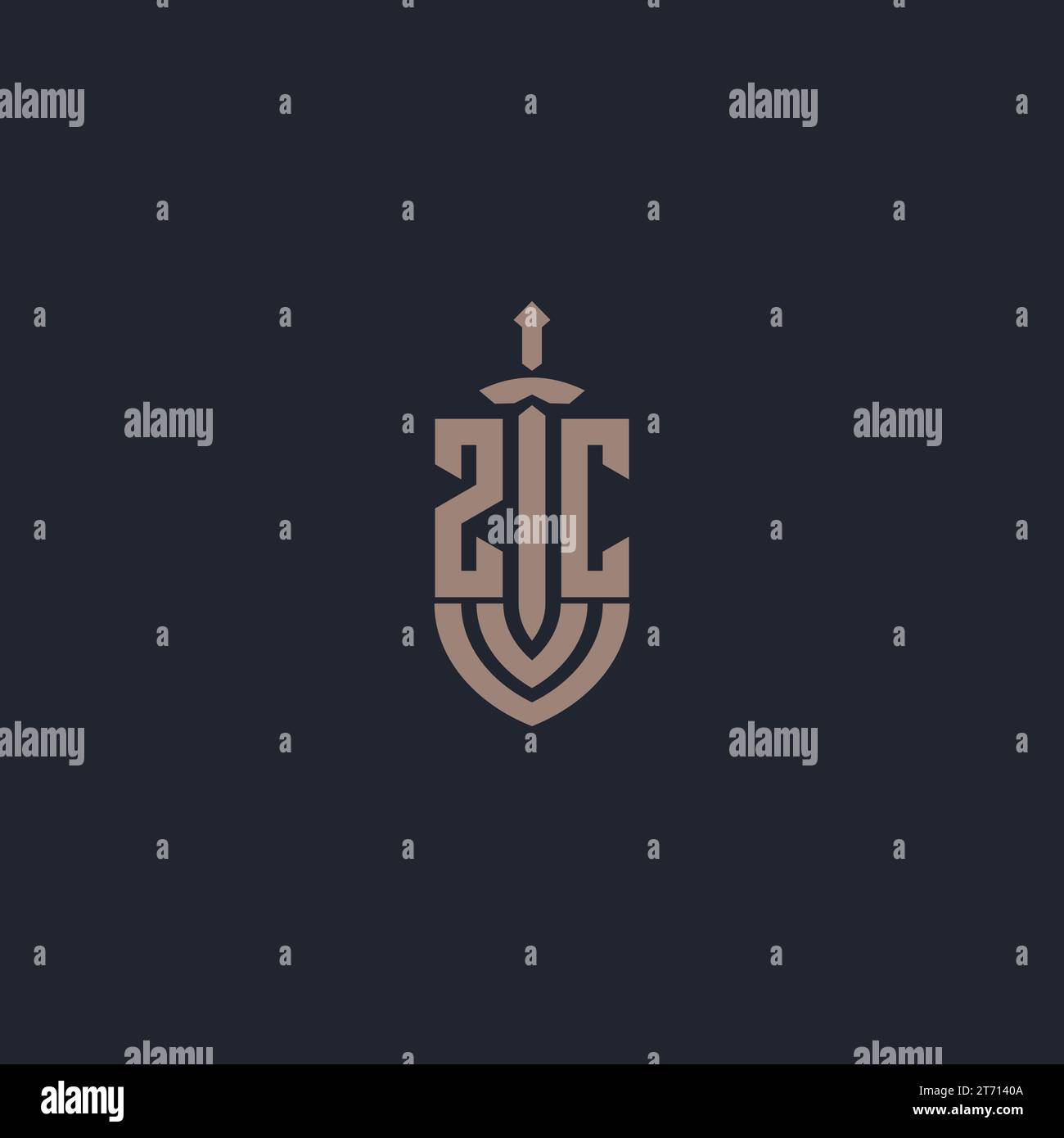 ZC logo monogram with sword and shield style design template vector Stock Vector