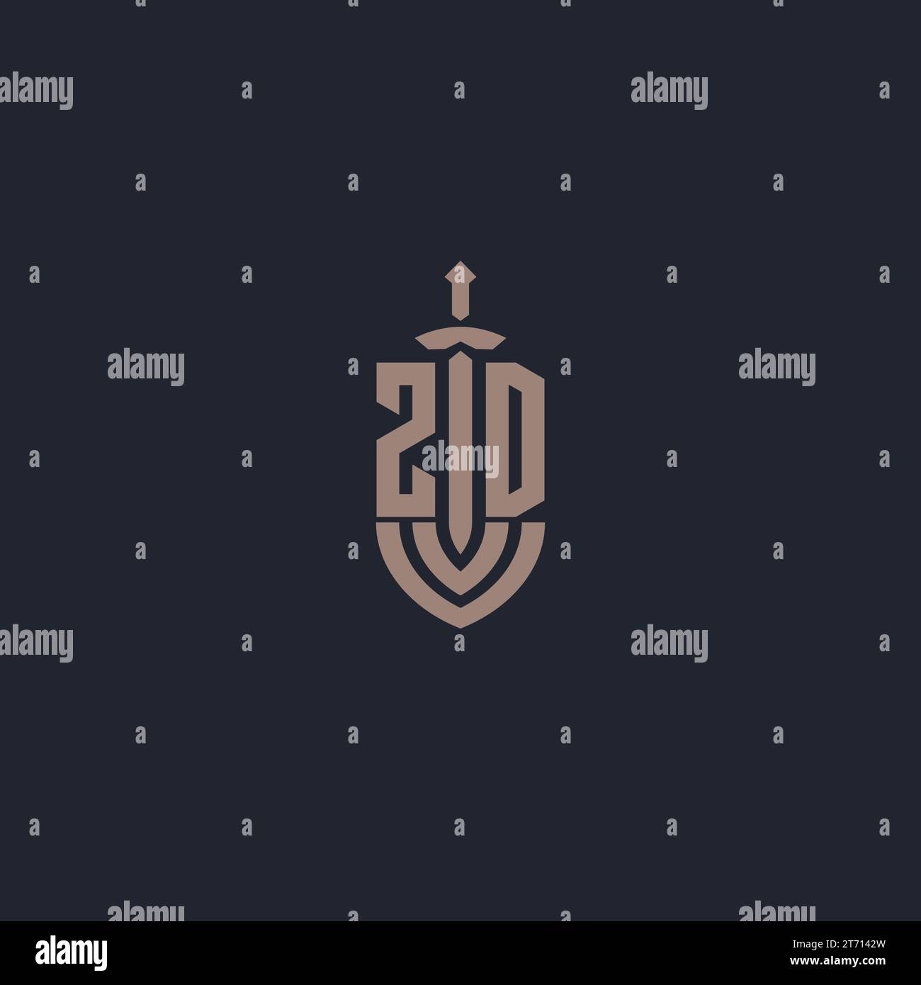 ZD logo monogram with sword and shield style design template vector Stock Vector