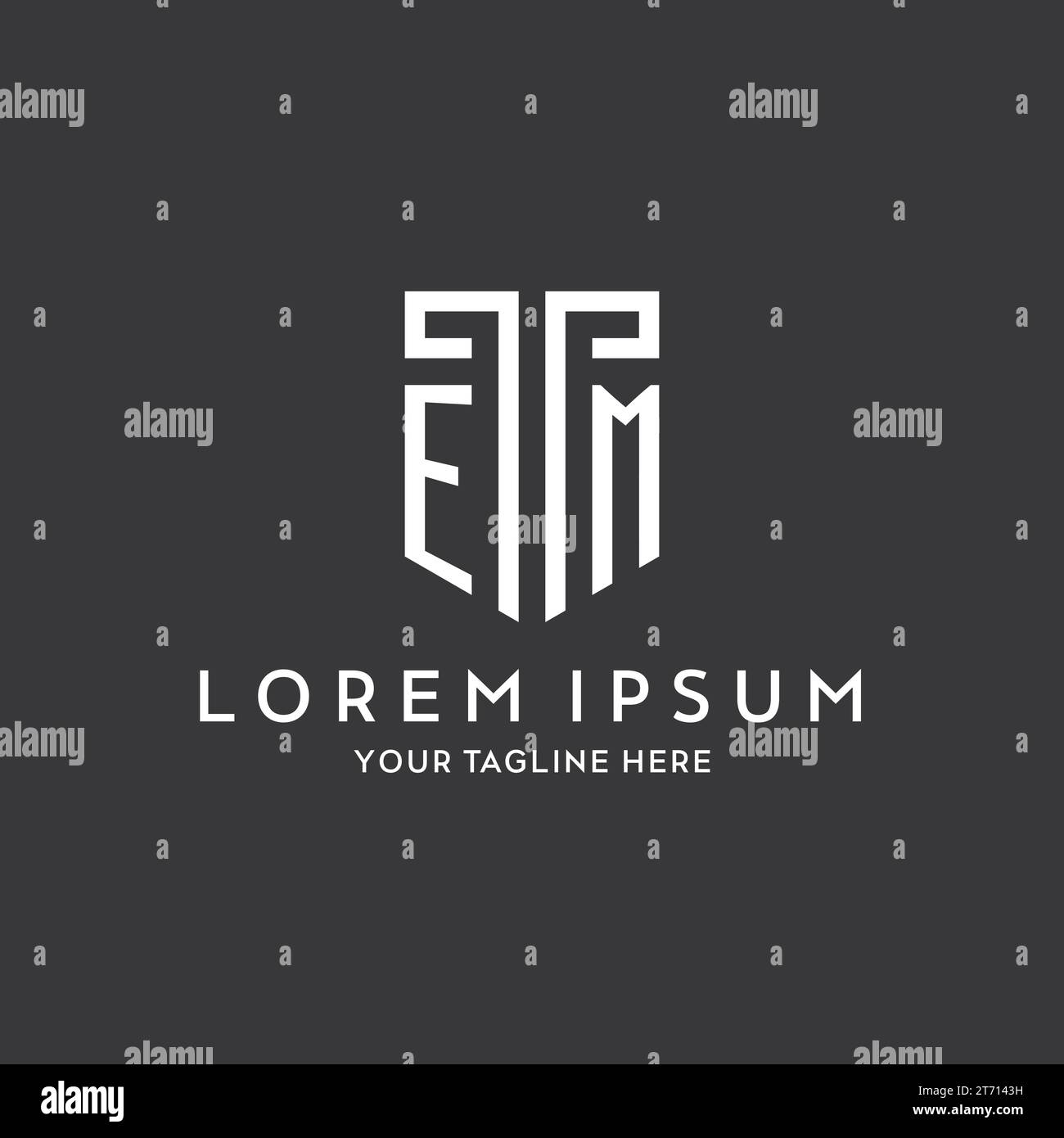 EM monogram initial name with shield shape icon design vector graphic Stock Vector