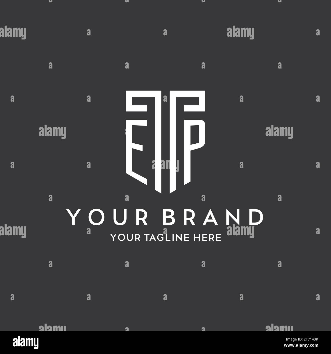 EP monogram initial name with shield shape icon design vector graphic Stock Vector