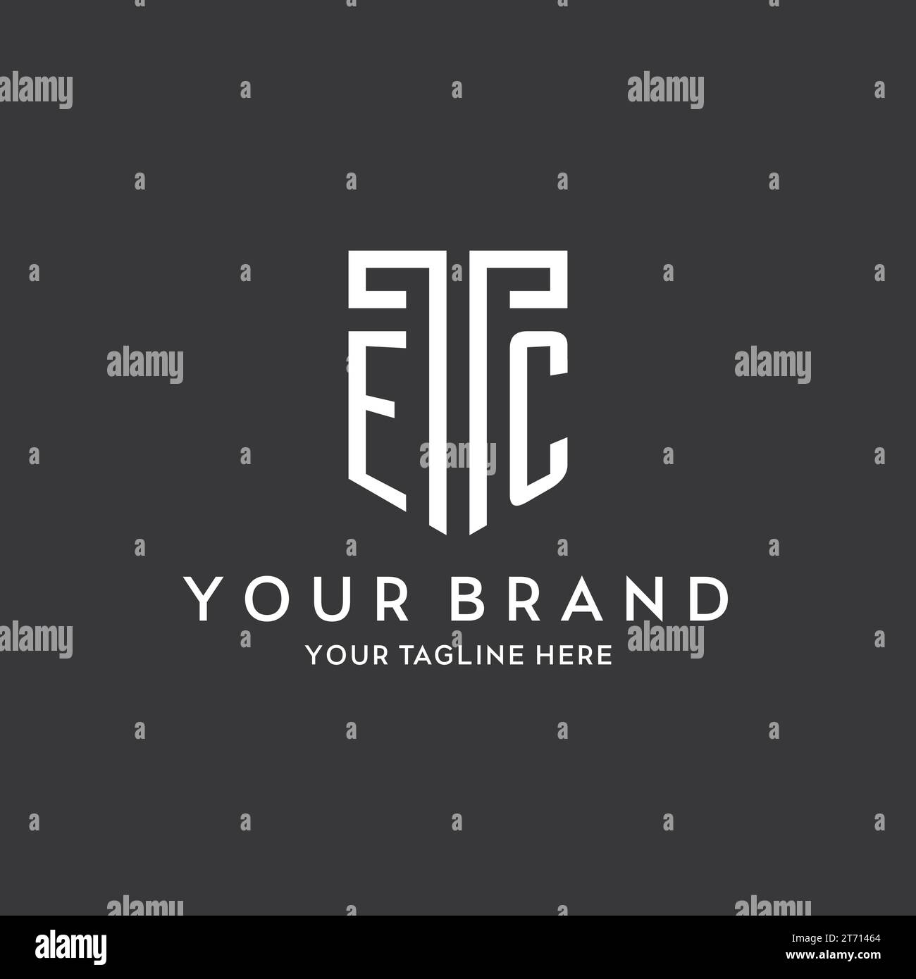 EC monogram initial name with shield shape icon design vector graphic Stock Vector