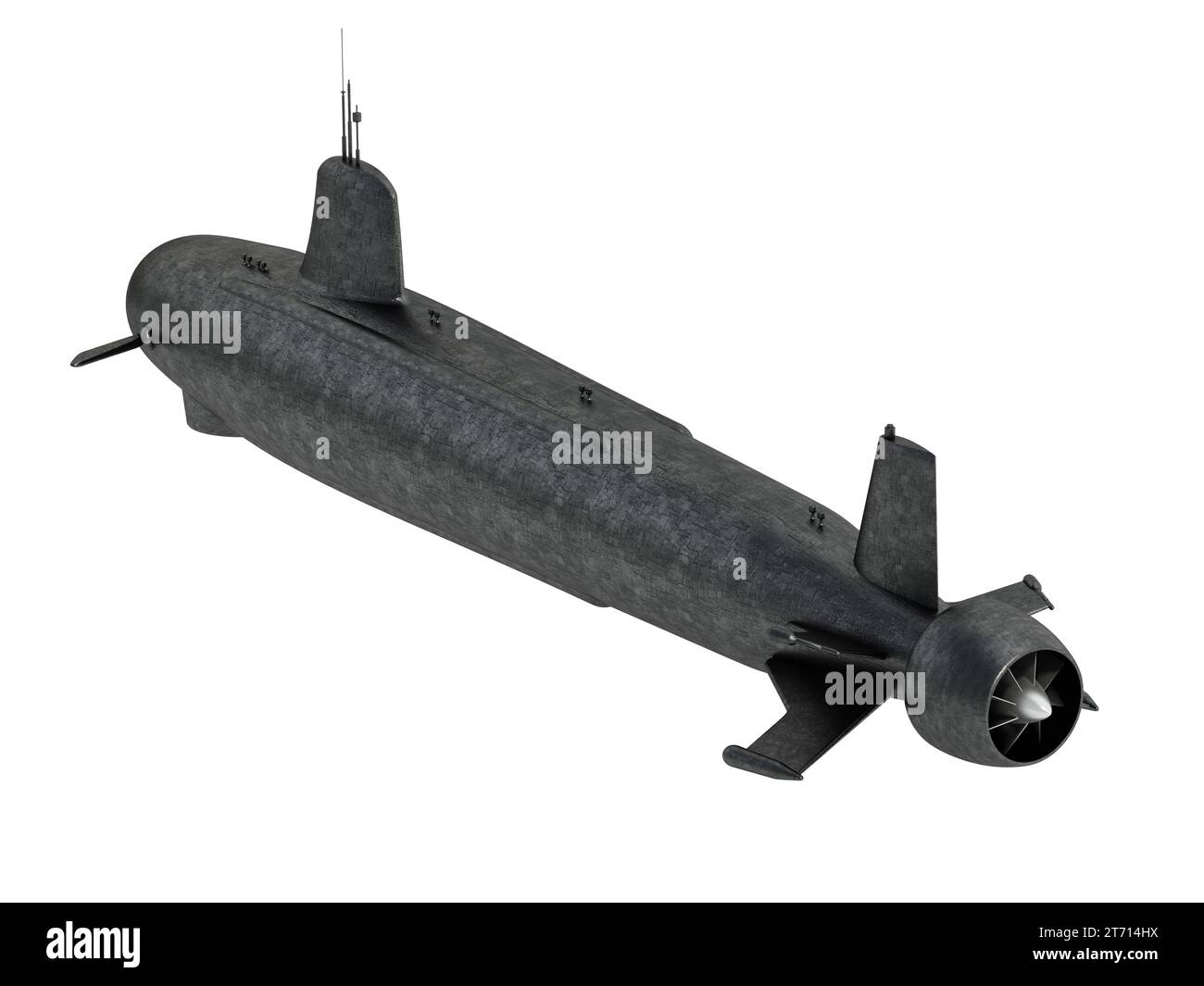 Military submarine isolated on white background. 3D illustration. Stock Photo