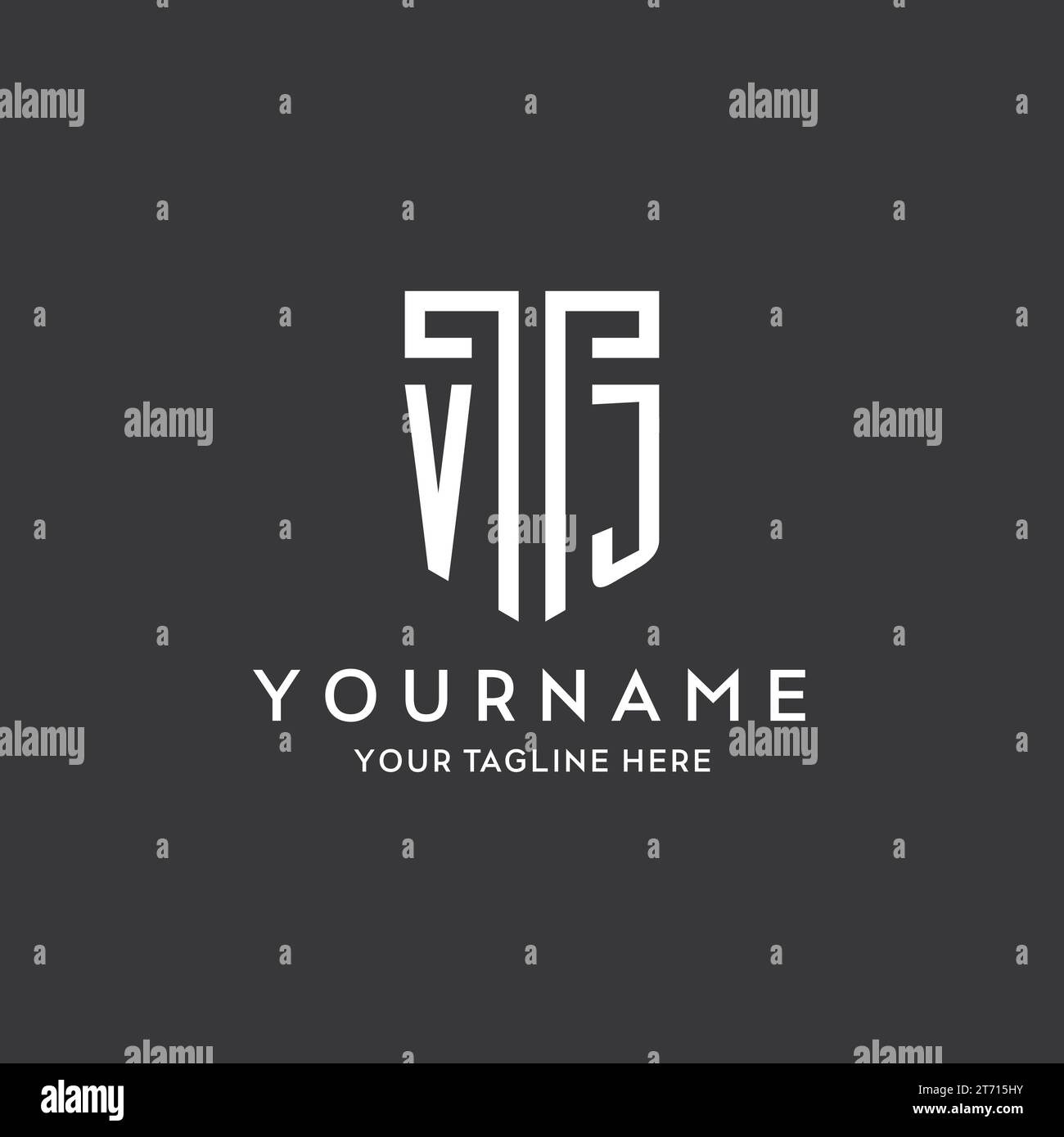 VJ monogram initial name with shield shape icon design vector graphic Stock Vector