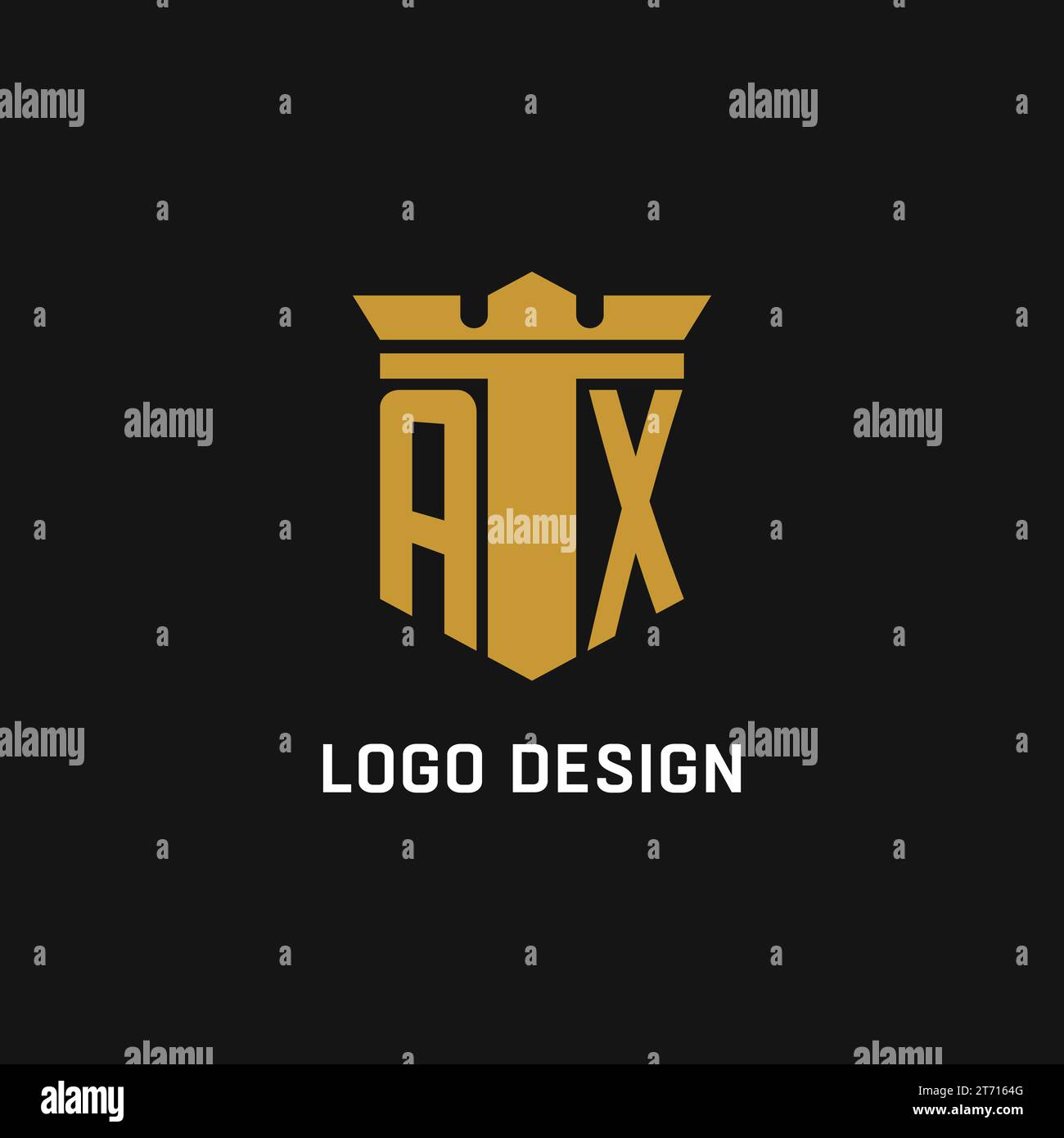AX initial logo with shield and crown style design ideas Stock Vector