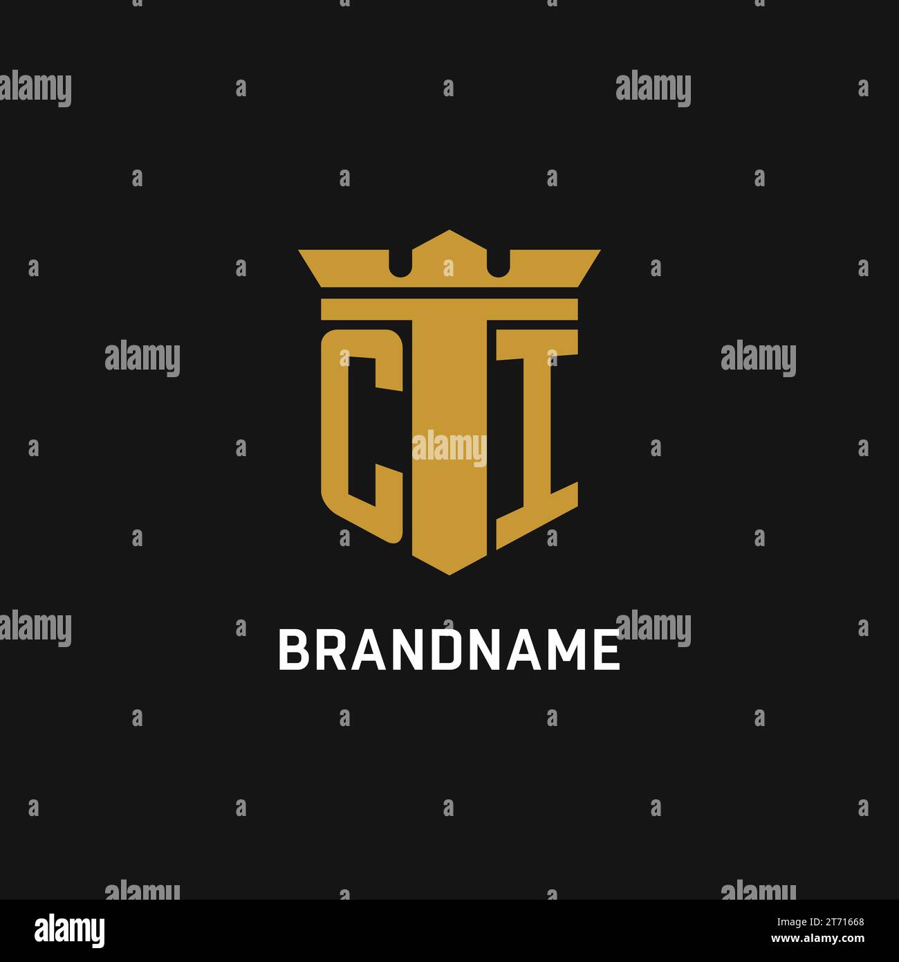 CI initial logo with shield and crown style design ideas Stock Vector
