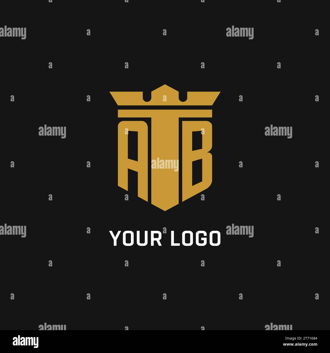 AB initial logo with shield and crown style design ideas Stock Vector