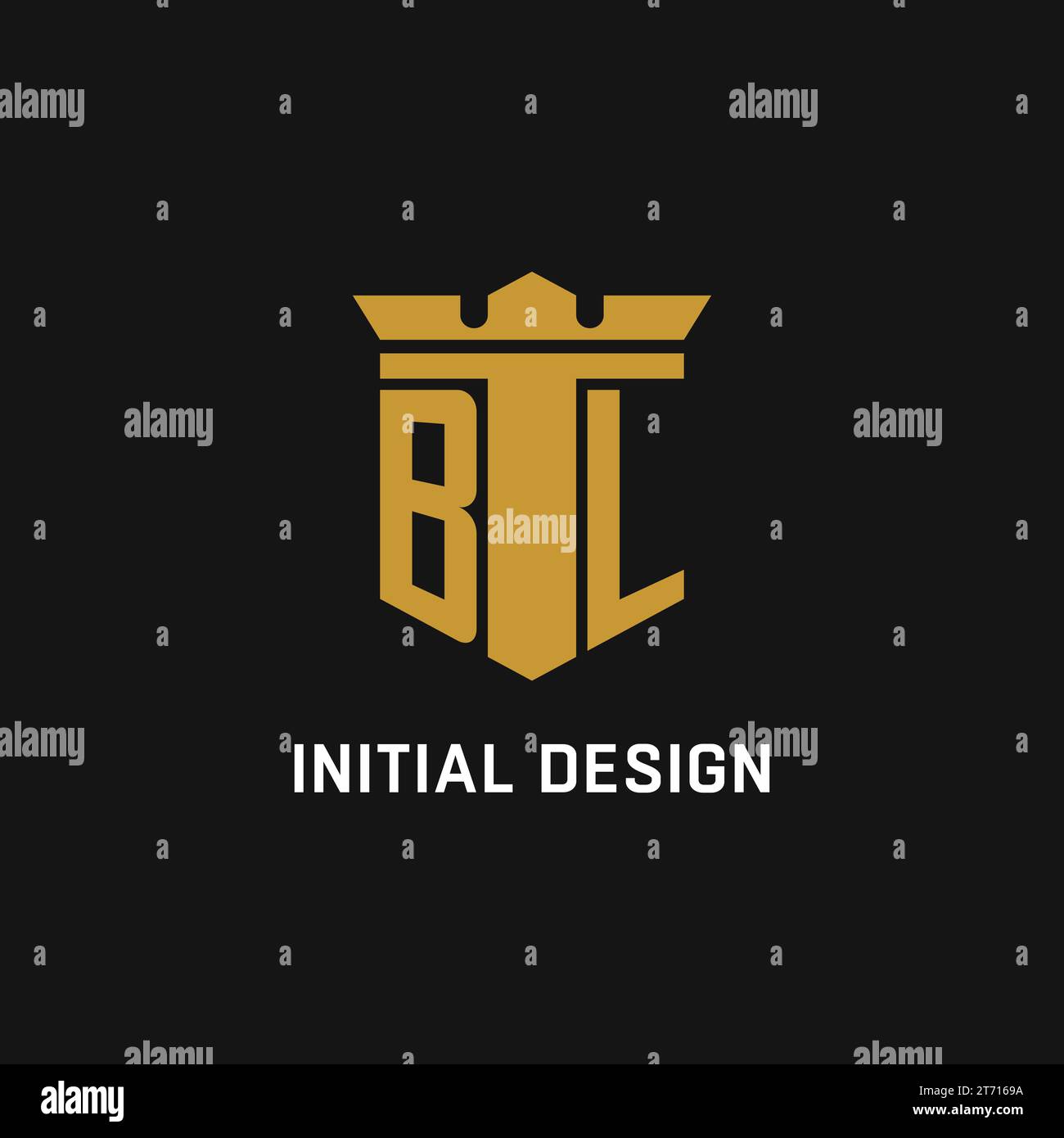 BL initial logo with shield and crown style design ideas Stock Vector