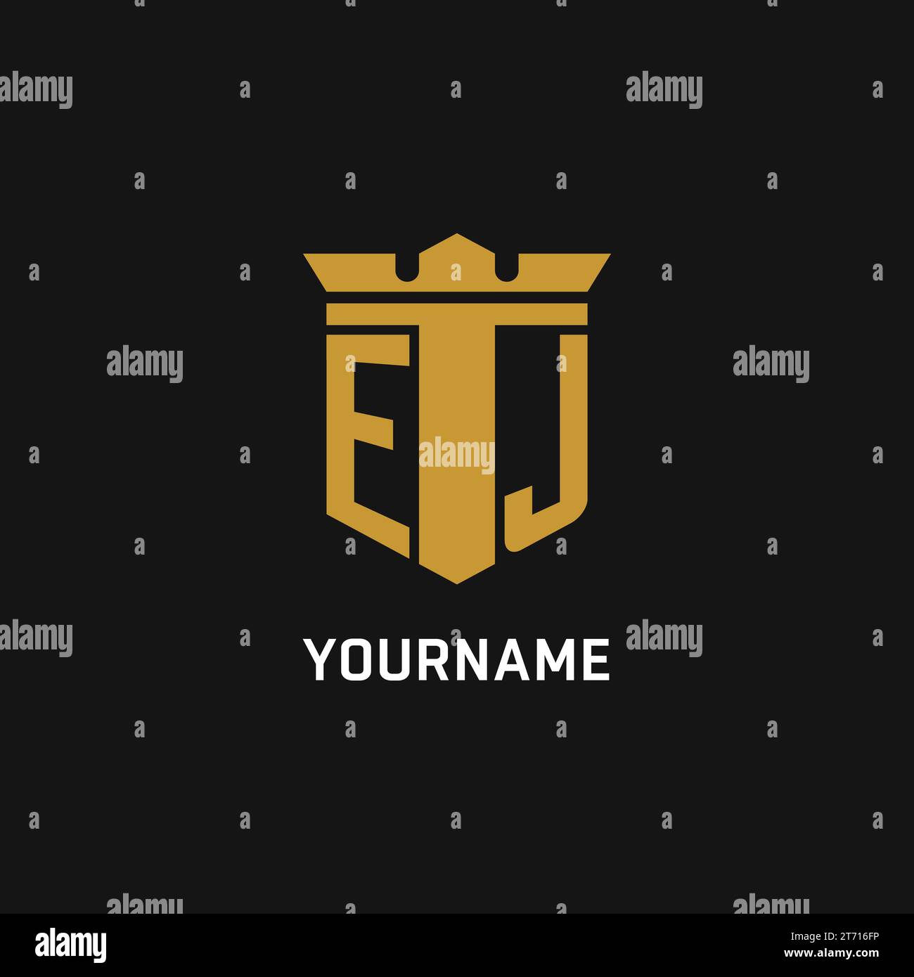 EJ initial logo with shield and crown style design ideas Stock Vector