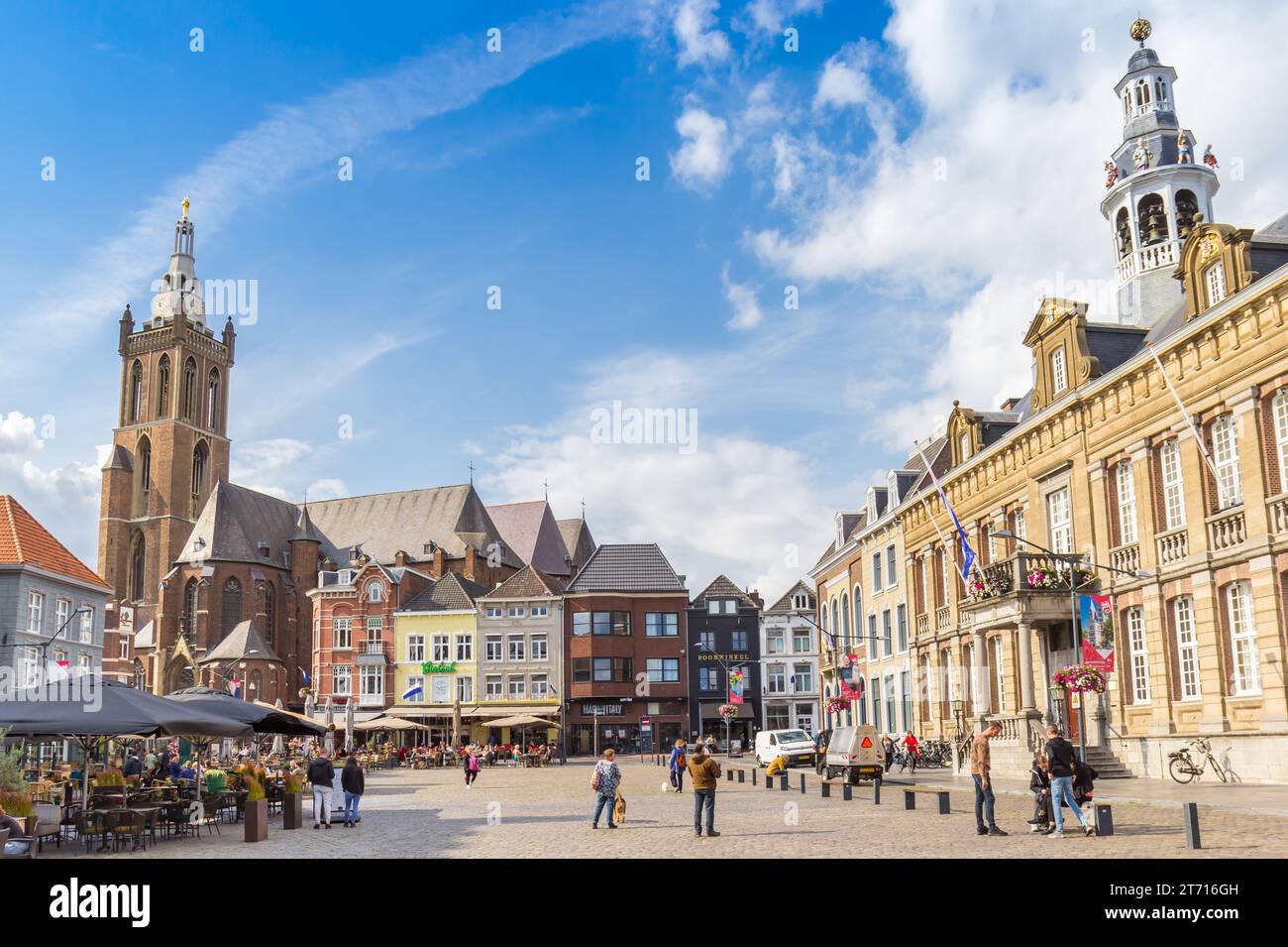 Town hall and cathedral on the market square in Roermond, Netherlands Stock Photo
