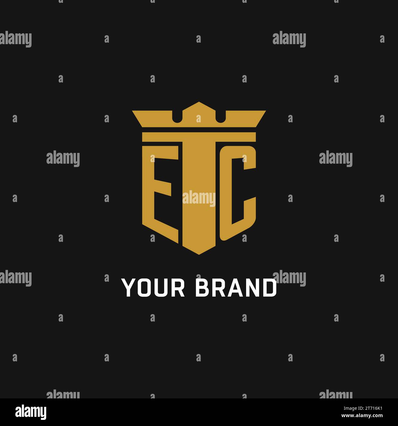 EC initial logo with shield and crown style design ideas Stock Vector