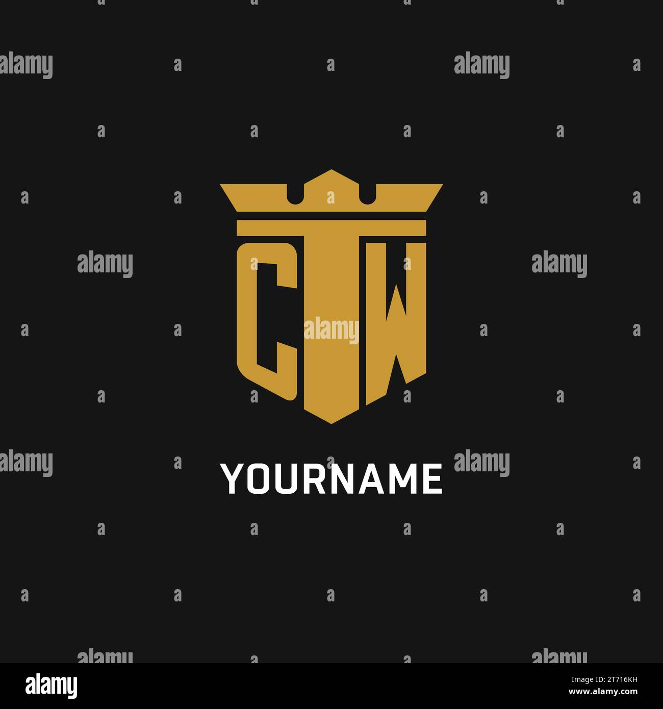 CW initial logo with shield and crown style design ideas Stock Vector