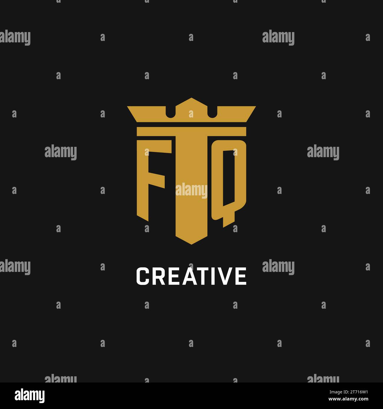 FQ initial logo with shield and crown style design ideas Stock Vector