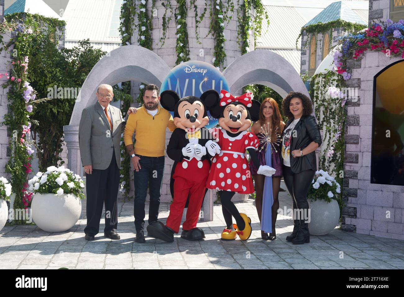 November 12, 2023, Mexico City, Mexico: (L-R) Francisco Colmenero, Jose Eduardo Derbez, Maria Leon and Lucero Mijares Hogaza  attend the blue carpet for Wish by Walt Disney film premiere at Cinepolis Plaza Universidad. on November 12, 2023 in Mexico City, Mexico. (Photo by Jaime Nogales/ Eyepix Group) (Photo by Eyepix/NurPhoto) Stock Photo