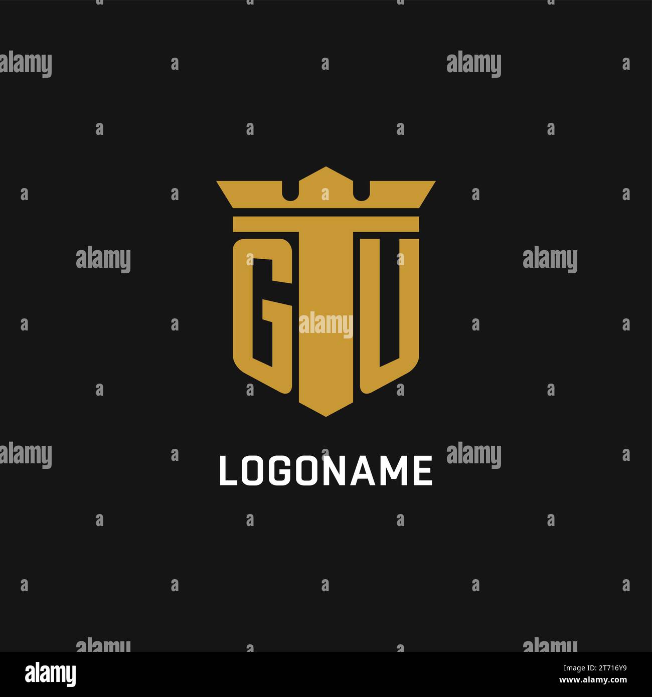 GU initial logo with shield and crown style design ideas Stock Vector
