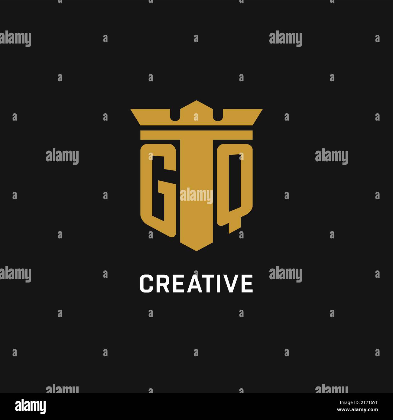 GQ initial logo with shield and crown style design ideas Stock Vector